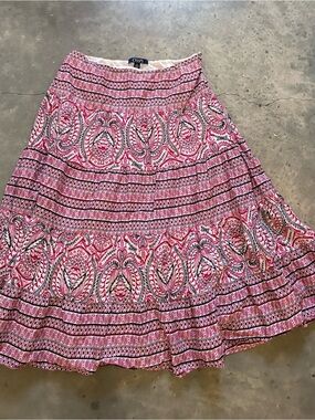 Chaps Patterned Tiered Midi Skirt
